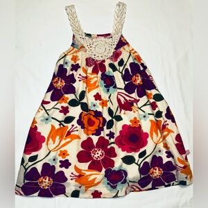 Boutique floral dress by Cutey Couture. Crochet bodice and straps sz 2-3 yrs EUC